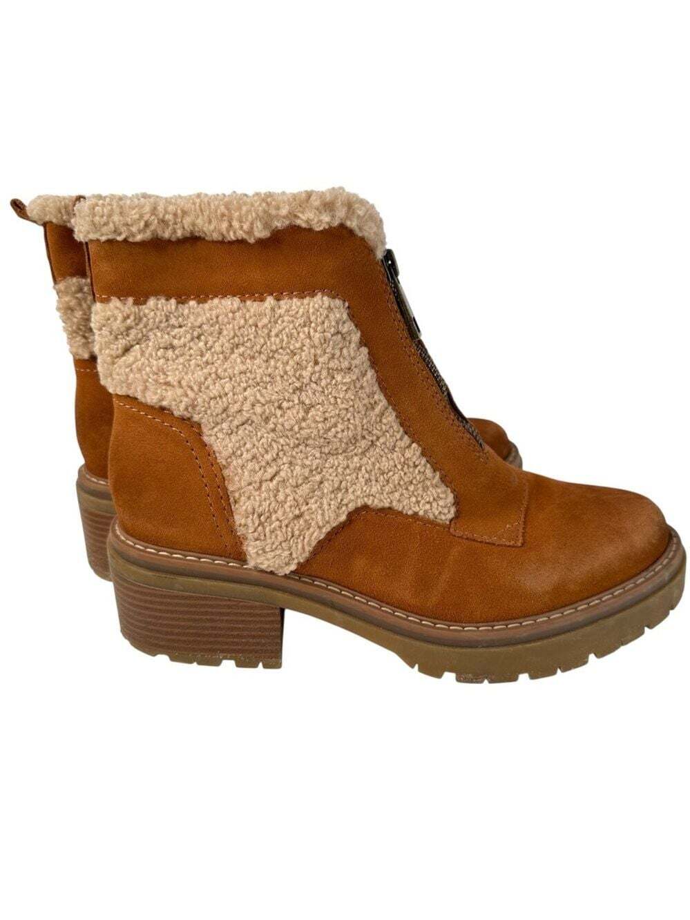 Naturalizer Jett Brown Shearling Lug Sole Ankle Booties 9W Comfort Style
